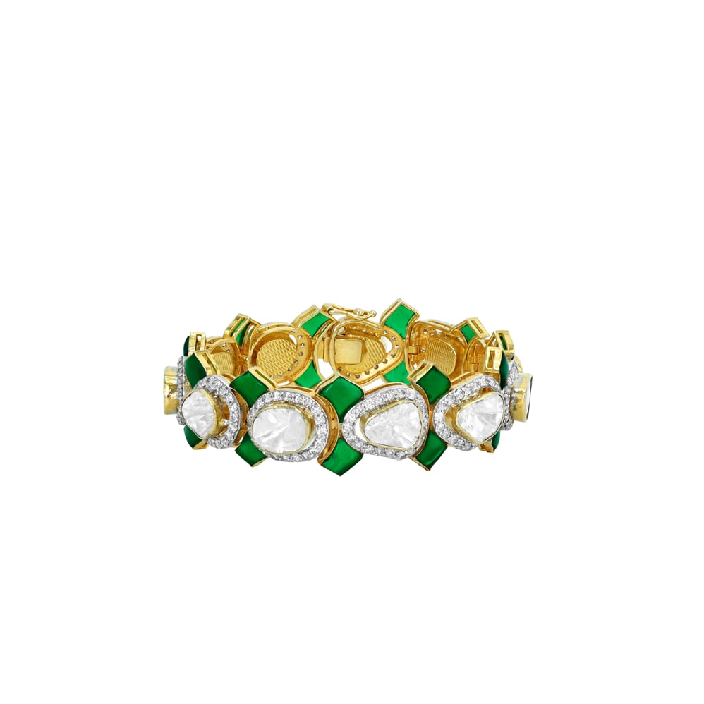 Polki and Green Stone Bracelet with Full-Cut Diamond Frames